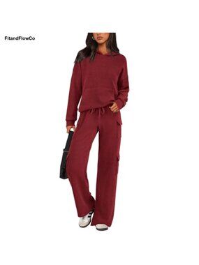 Two Piece Tracksuit Set Long Sleeve Hoodie & Cargo Jogger Pants Athleisure